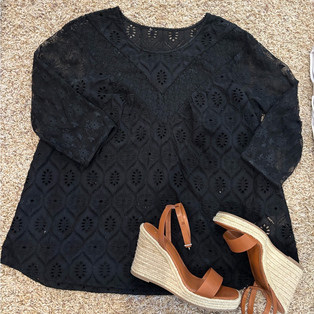 100% cotton black eyelet blouse